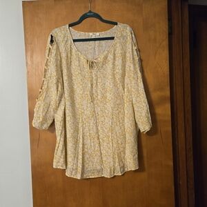 NWT Como Blu Cage Sleeve Peasant Top Gold Ditsy Floral Size 3X